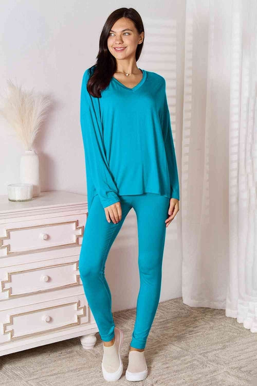 Basic Bae Full Size V-Neck Soft Rayon Long Sleeve Top and Pants Lounge