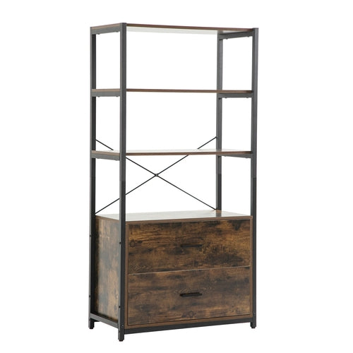 Industrial Bookcase With File Cabinet Drawers, 62.7 In Tall Bookshelf