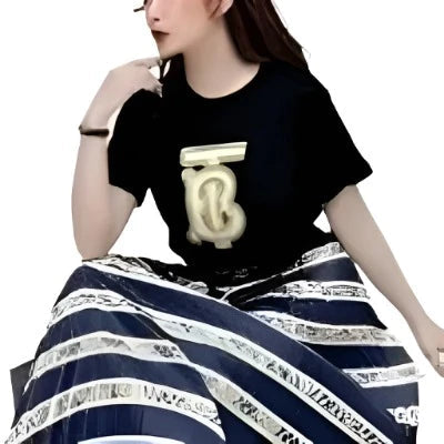 Chic Women's Two Pieces T-shirt & Long Pleated Skirt Sets