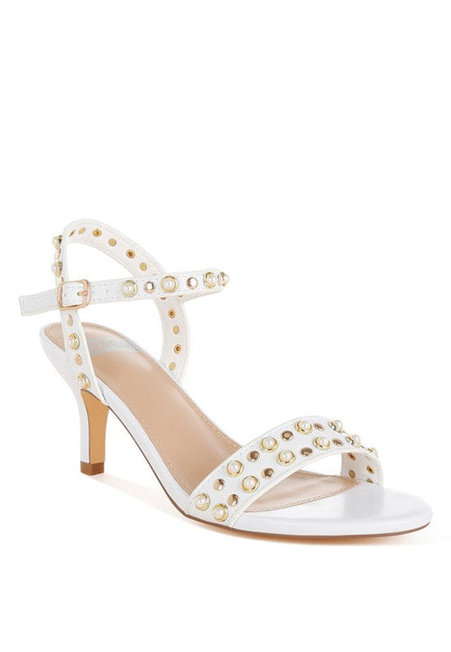 Morosa Studded Real Leather Kitten Heel Sandals