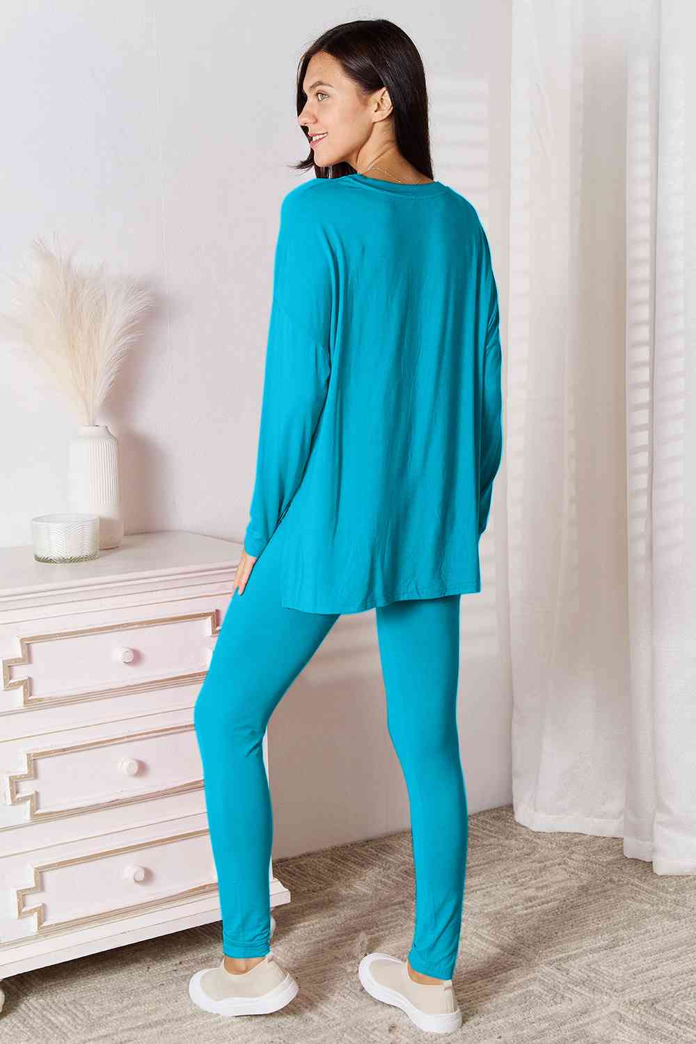 Basic Bae Full Size V-Neck Soft Rayon Long Sleeve Top and Pants Lounge