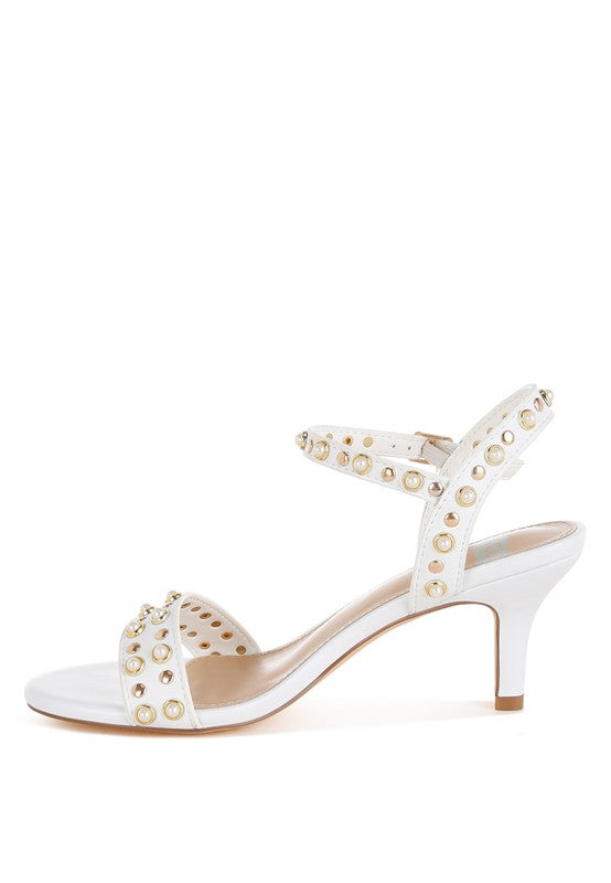 Morosa Studded Real Leather Kitten Heel Sandals