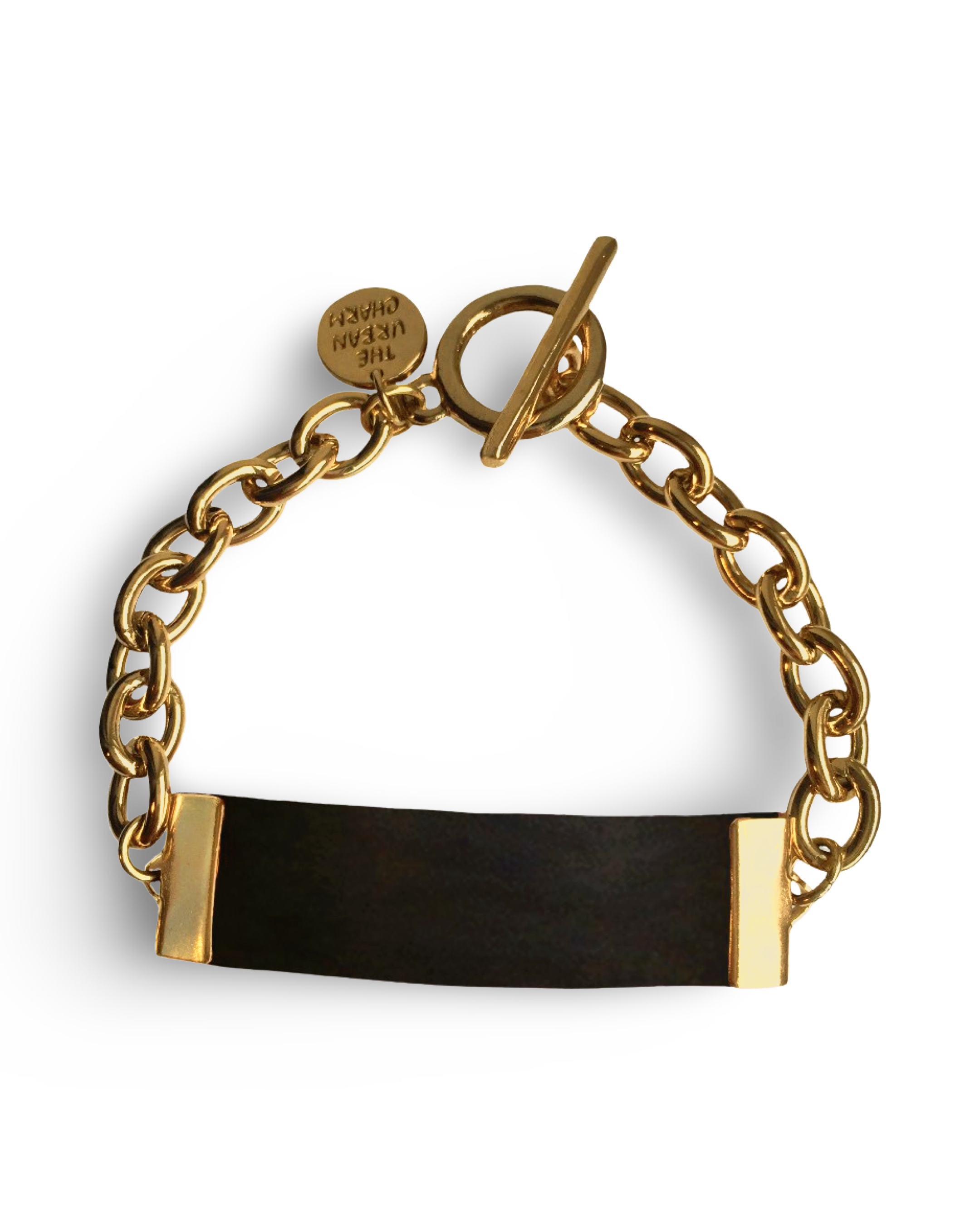 Black Leather and Chain ID Toggle Bracelet by The Urban Charm