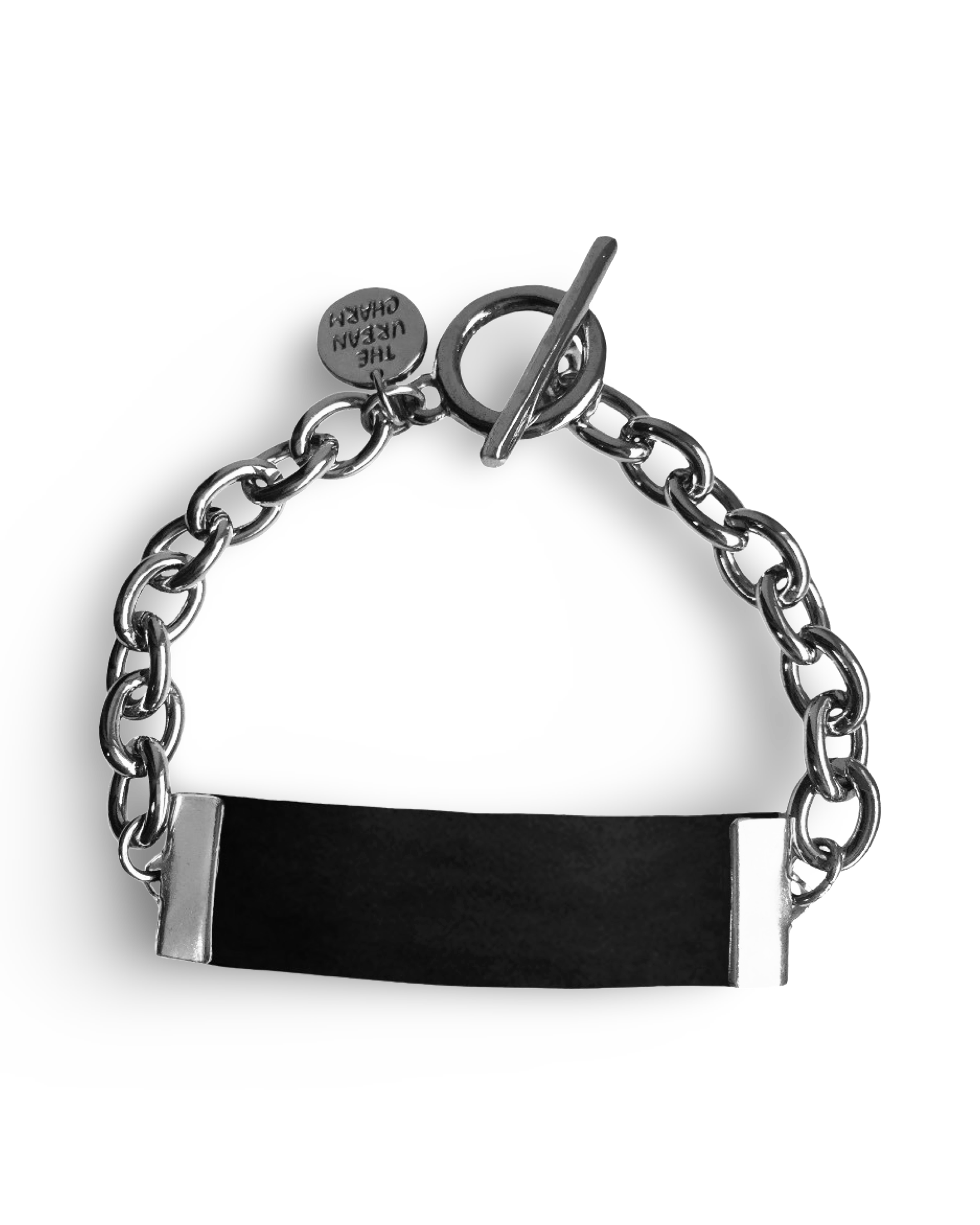 Black Leather and Chain ID Toggle Bracelet by The Urban Charm